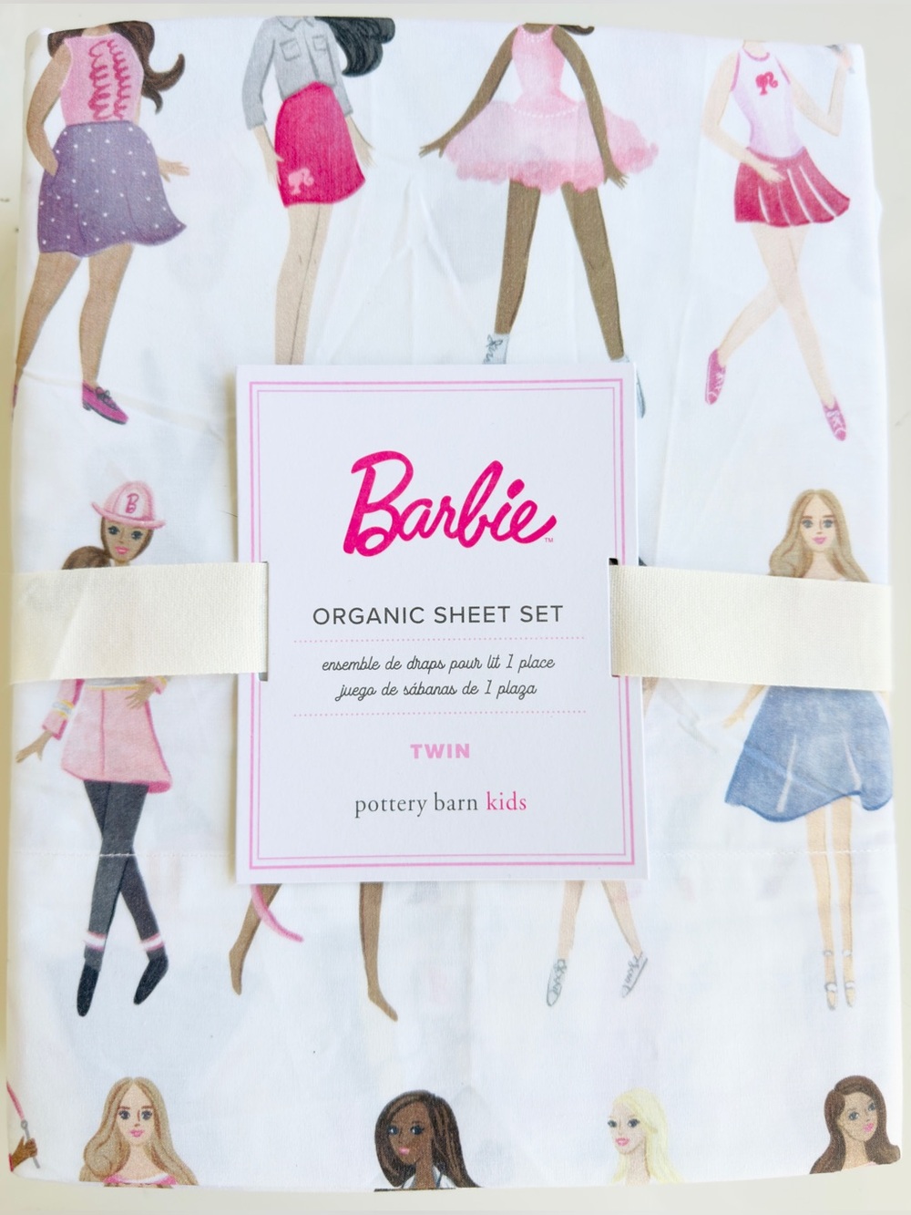 Pottery Barn Kids Barbie 100% Organic 200 Thread Count Twin Sheet Set Retail $99
